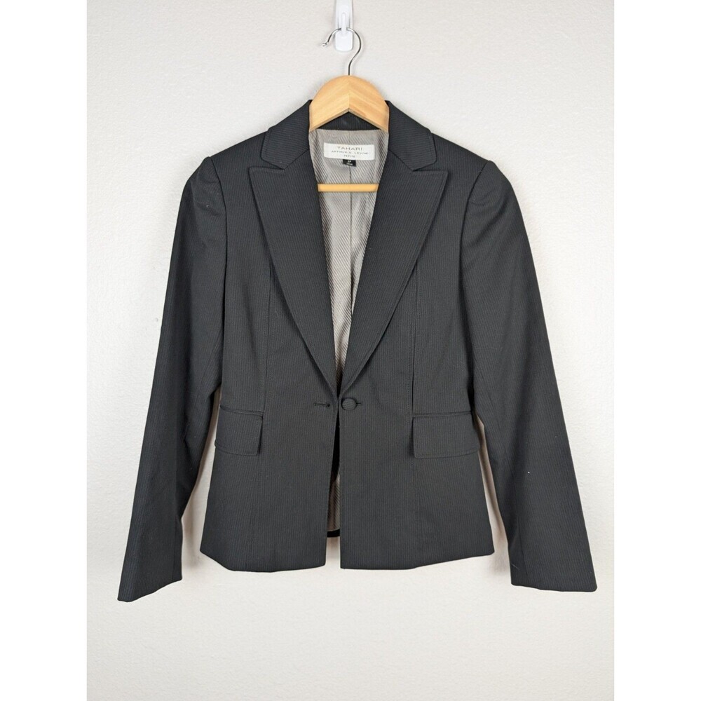 Tahari Black‎ Blazer Jacket 2 Petite Preppy Lined 175